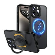 Magic John Phone Case for iPhone 15 Pro Max Rotatable Ring Kick Stand Magsafe Charging Shockproof Cover